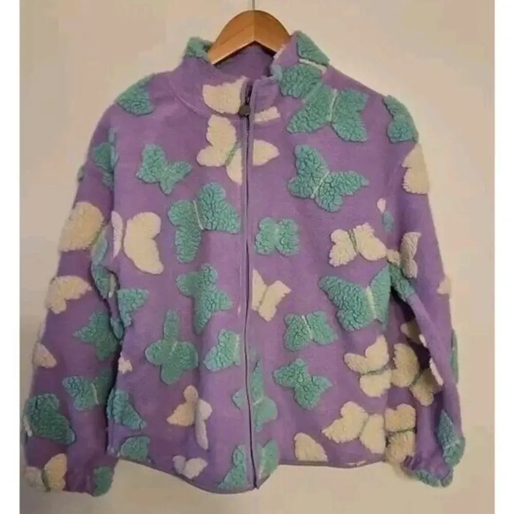 Lucky Brand Youth Shearling Full Zip Top/ Girls Size L 14/16/Purple Pastel Lilac